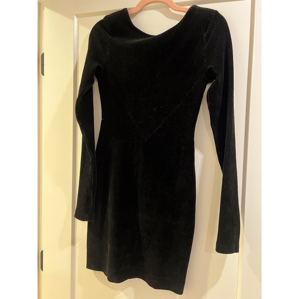 Maje Corduroy Little Black Mini Dress with Scoop Back